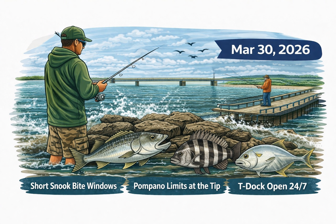 Sebastian Inlet Fishing Report (Mar 30, 2026) — Snook Windows, Pompano Limits & T-Dock Reopens 24/7
