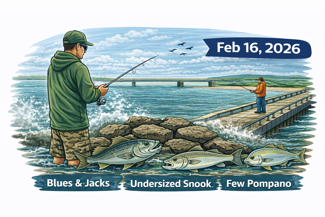 Sebastian Inlet Fishing Report (Feb 16, 2026) — Clean Water, 67°… Still a Slow Winter Grind