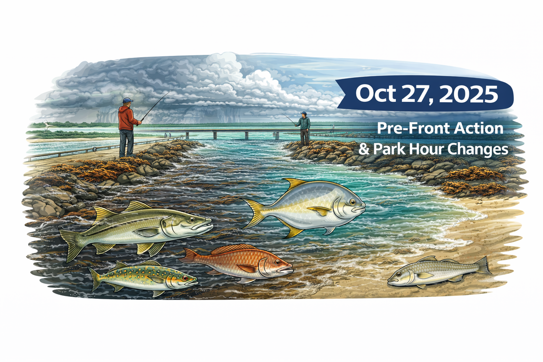 Sebastian Inlet Fishing Report – Oct 27, 2025 (Pre-Front Action & Park Hour Changes)